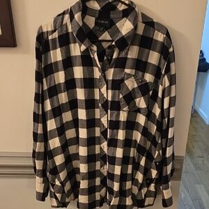 Lane Bryant Black and White Buffalo Check Button-Down Shirt